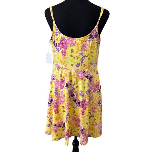 New ABOUND NORDSTROM Pink-Yellow Painted Floral V-Neck Skater Dress Size L - Picture 5 of 7